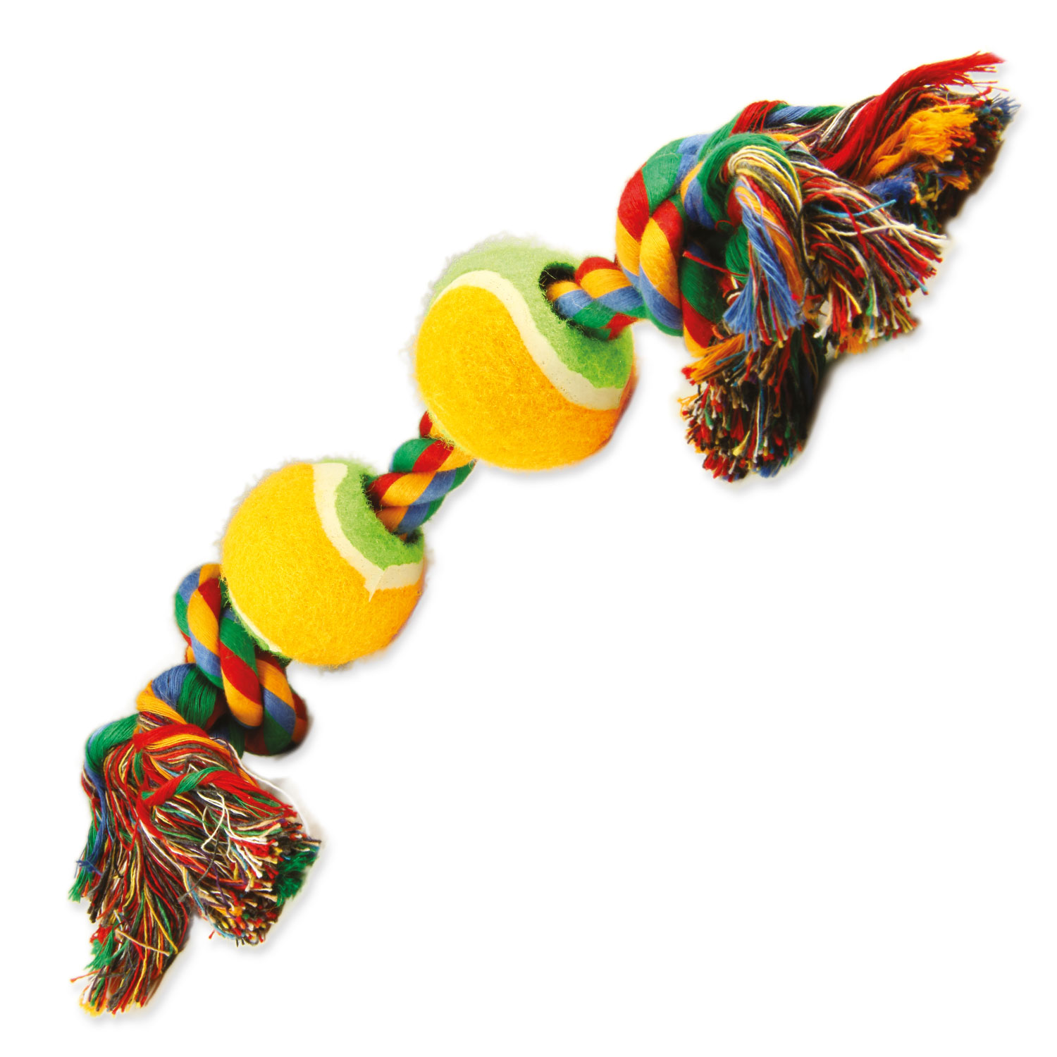Hračka DOG FANTASY barevná 2 knoty + 2 tenisáky 35 cm, 1 ks