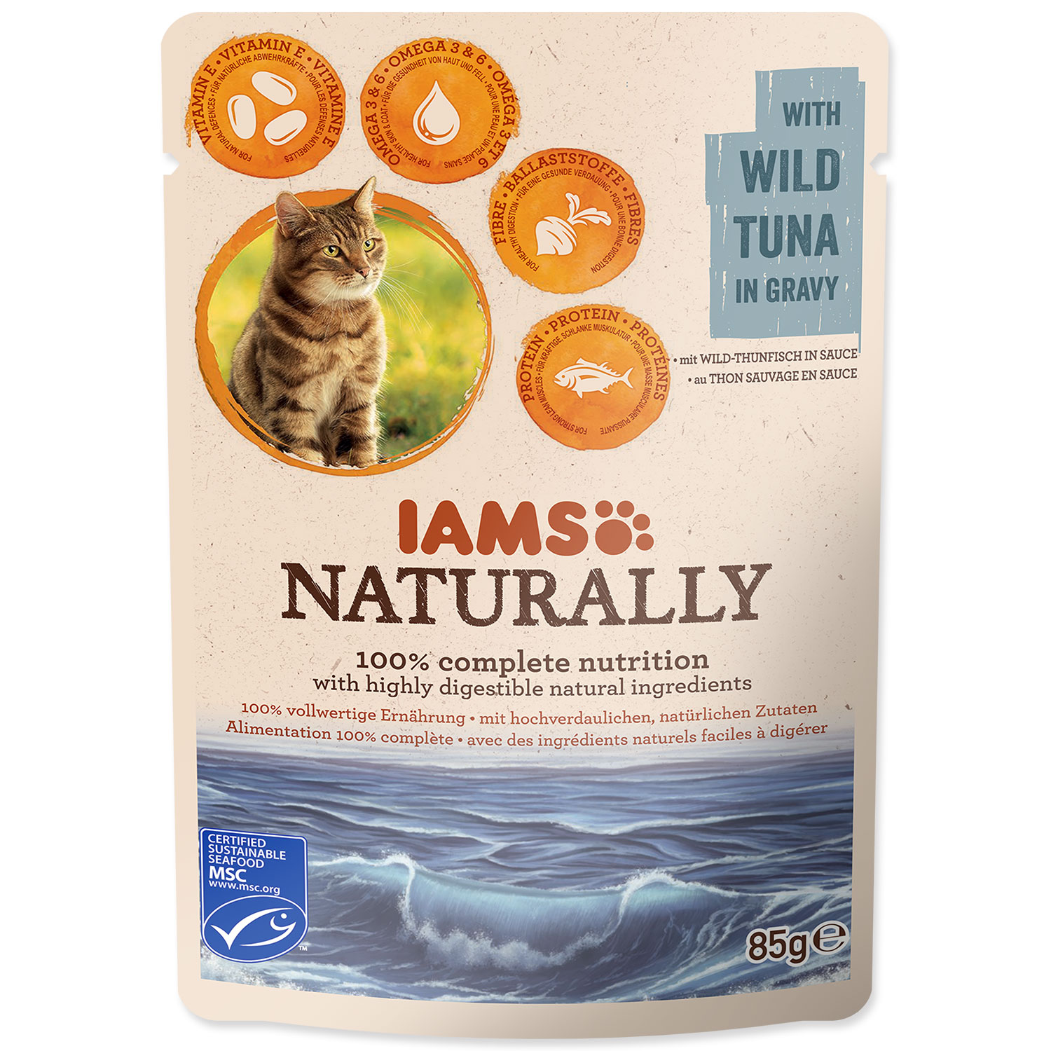 Kapsička IAMS Cat Naturally with Wild Tuna in Gravy, 85 g