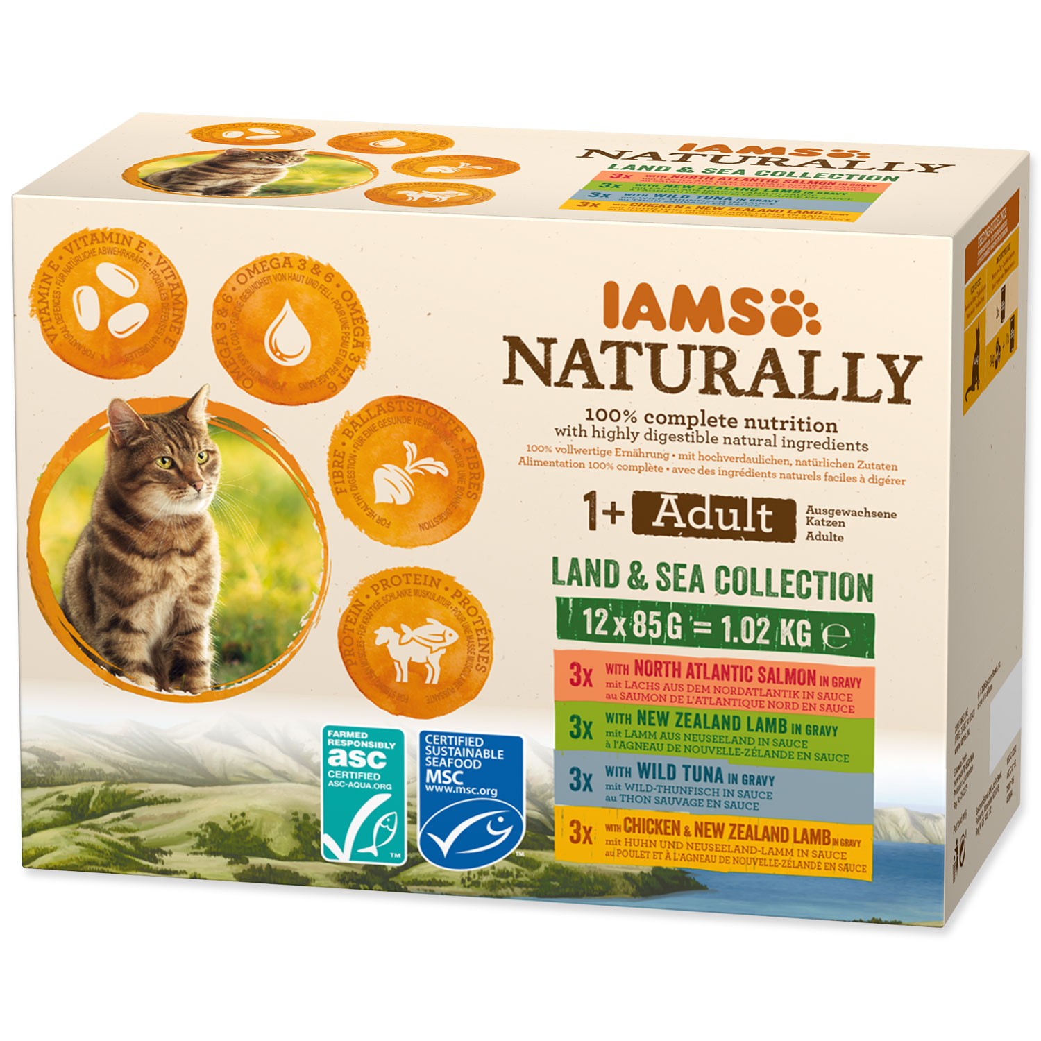 Kapsičky IAMS Cat Naturally výběr z mořských a suchozemských mas v omáčce multipack, 1020 g