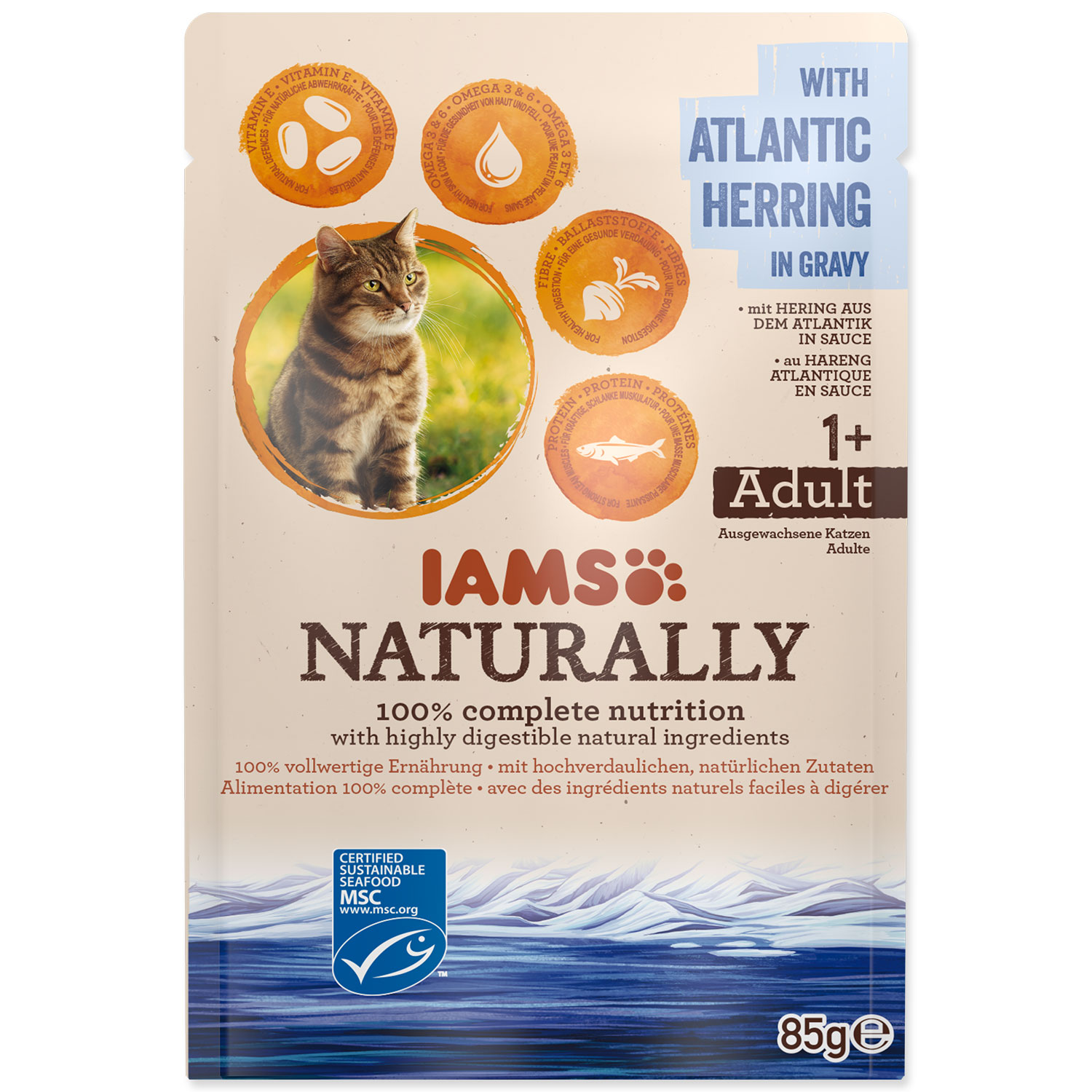 Kapsička IAMS Cat Naturally with Atlantic Herring in Gravy, 85 g
