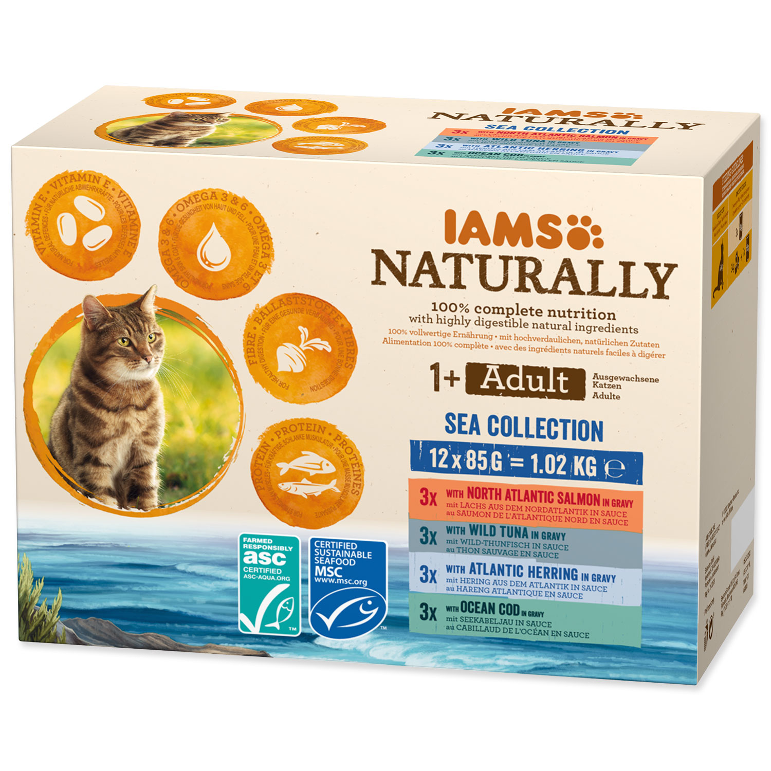 Kapsičky IAMS Cat Naturally mořské maso v omáčce multipack, 1020 g
