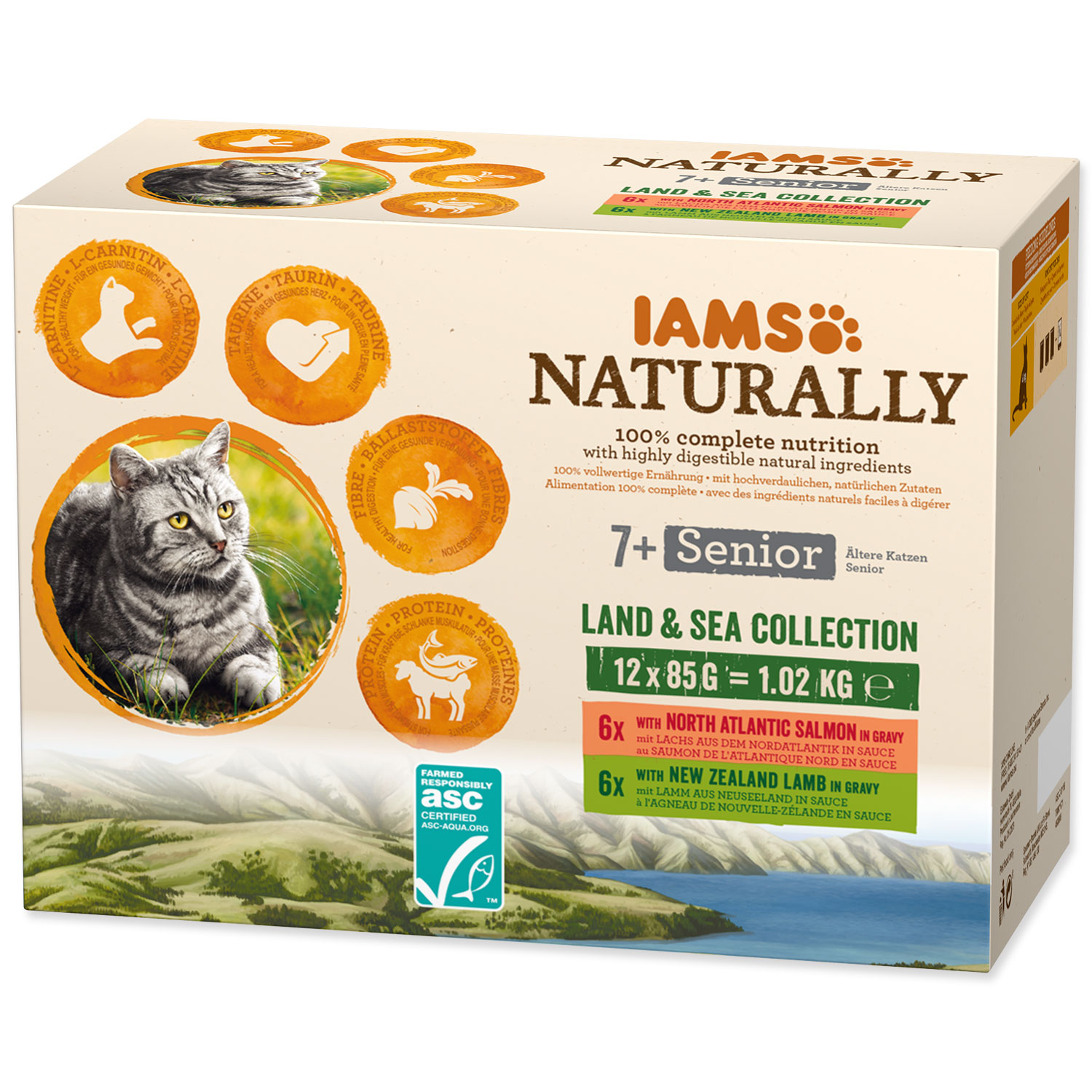 Kapsičky IAMS Cat Naturally Senior výběr z mořských a suchozemských mas v omáčce multipack, 1020 g