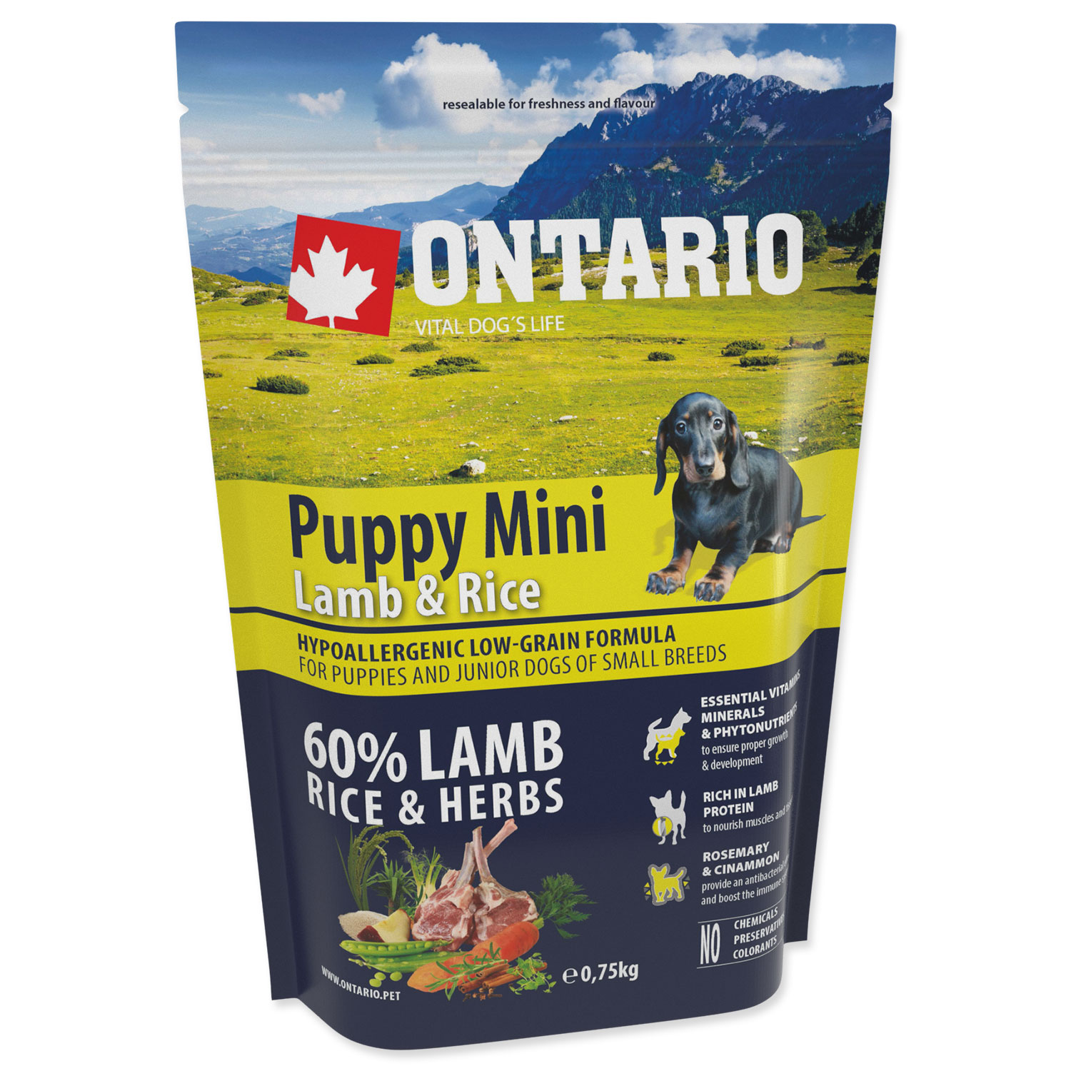 ONTARIO Puppy Mini Lamb & Rice, 0,75 kg