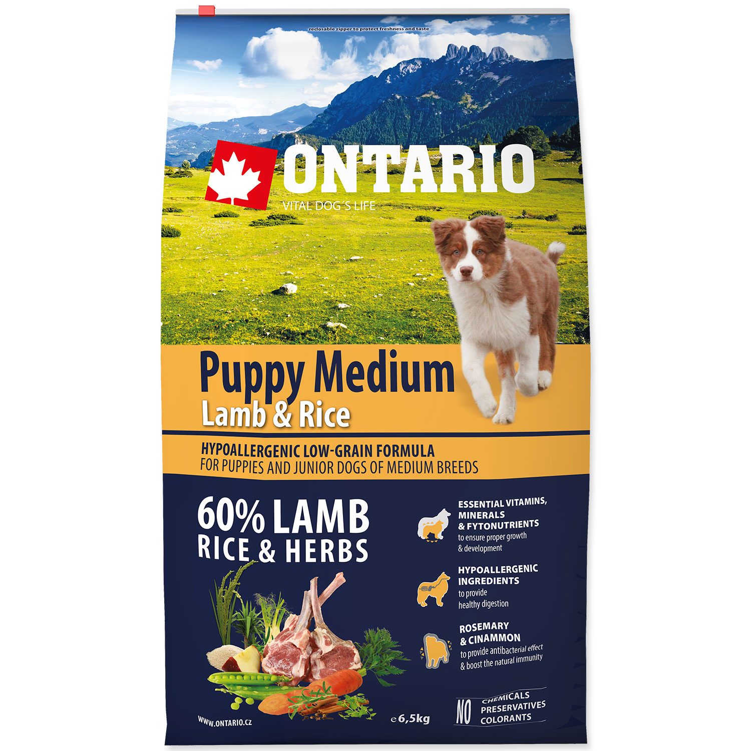 ONTARIO Puppy Medium Lamb & Rice 6,5 kg