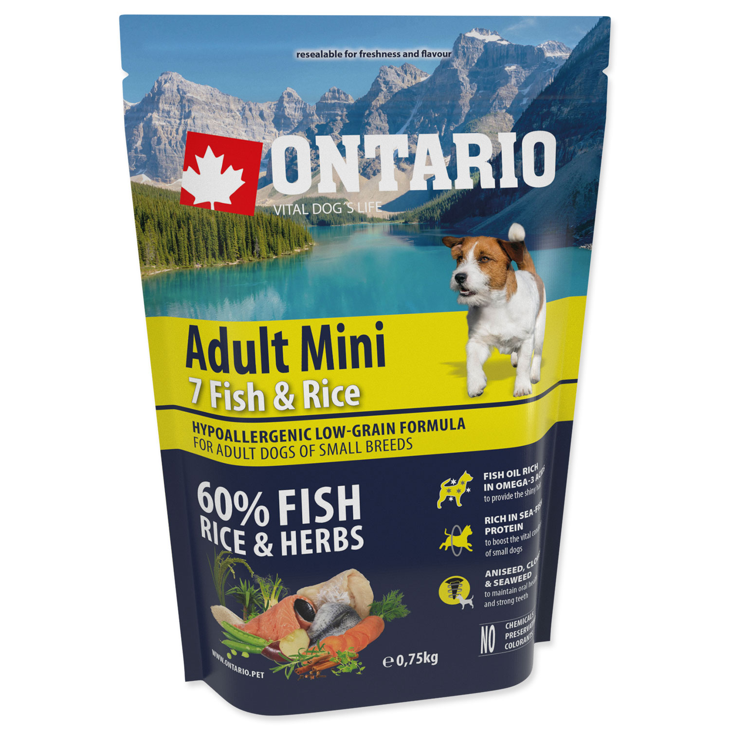 ONTARIO Dog Adult Mini Fish & Rice, 0,75 kg