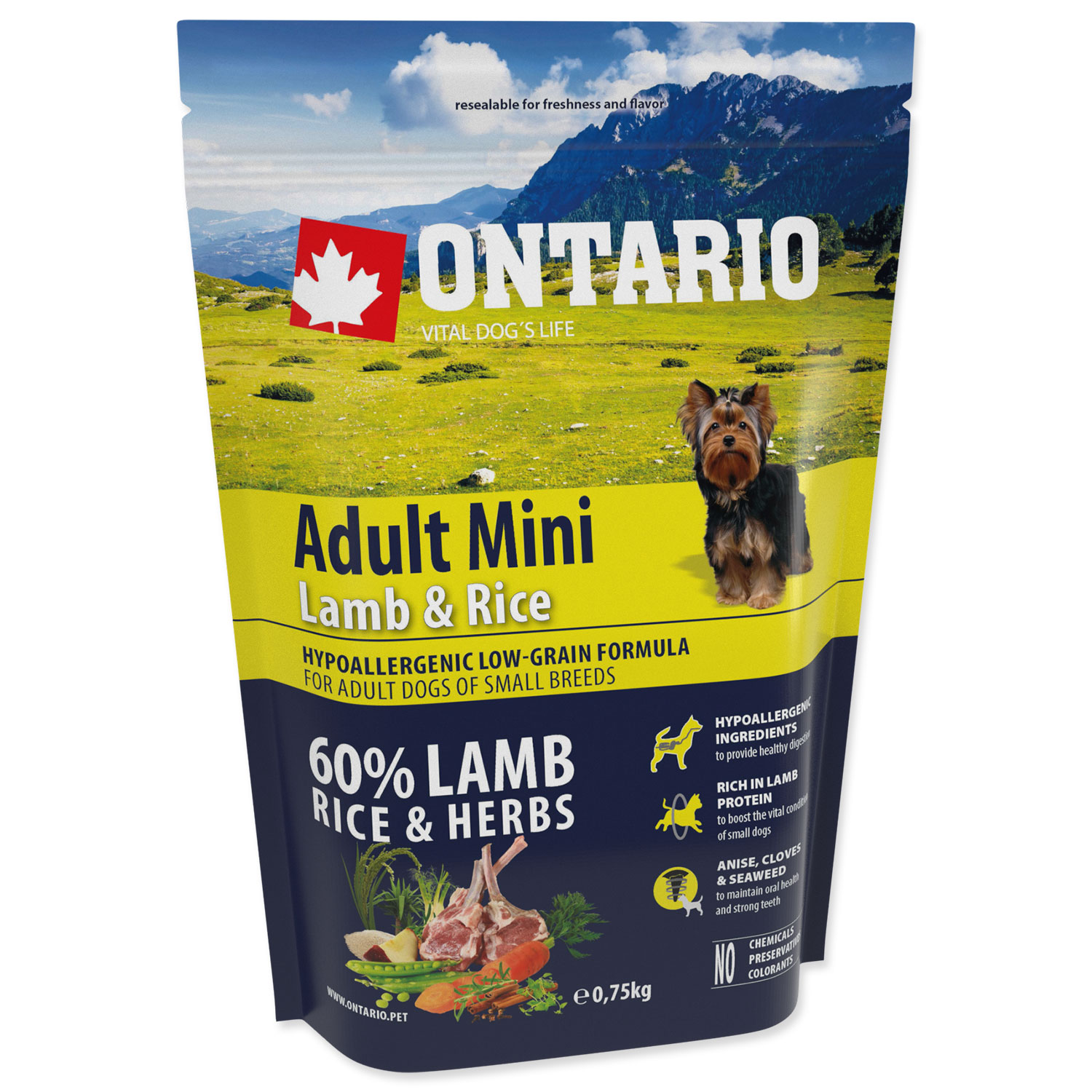 ONTARIO Dog Adult Mini Lamb & Rice, 0,75 kg