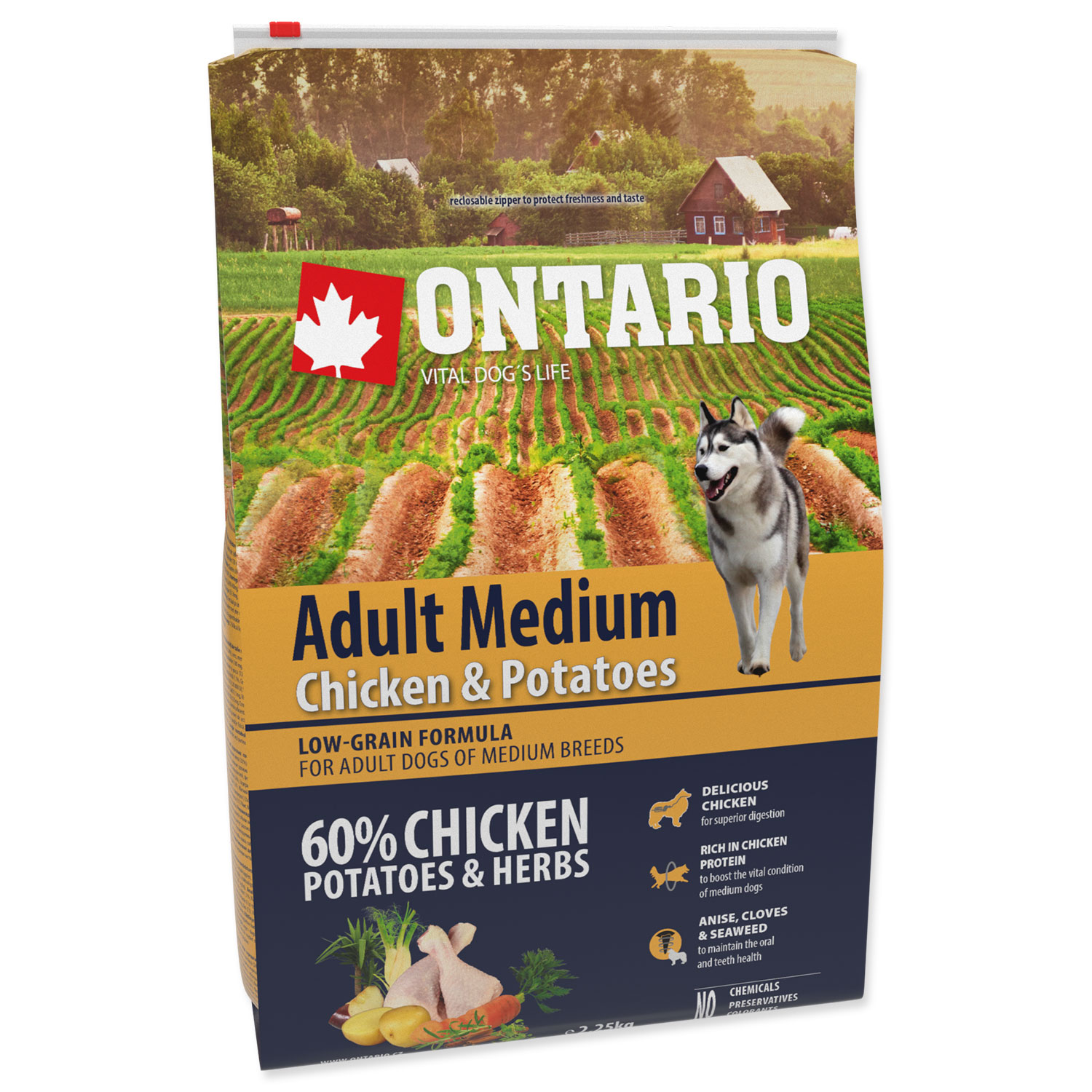 ONTARIO Dog Adult Medium Chicken & Potatoes & Herbs, 2,25 kg