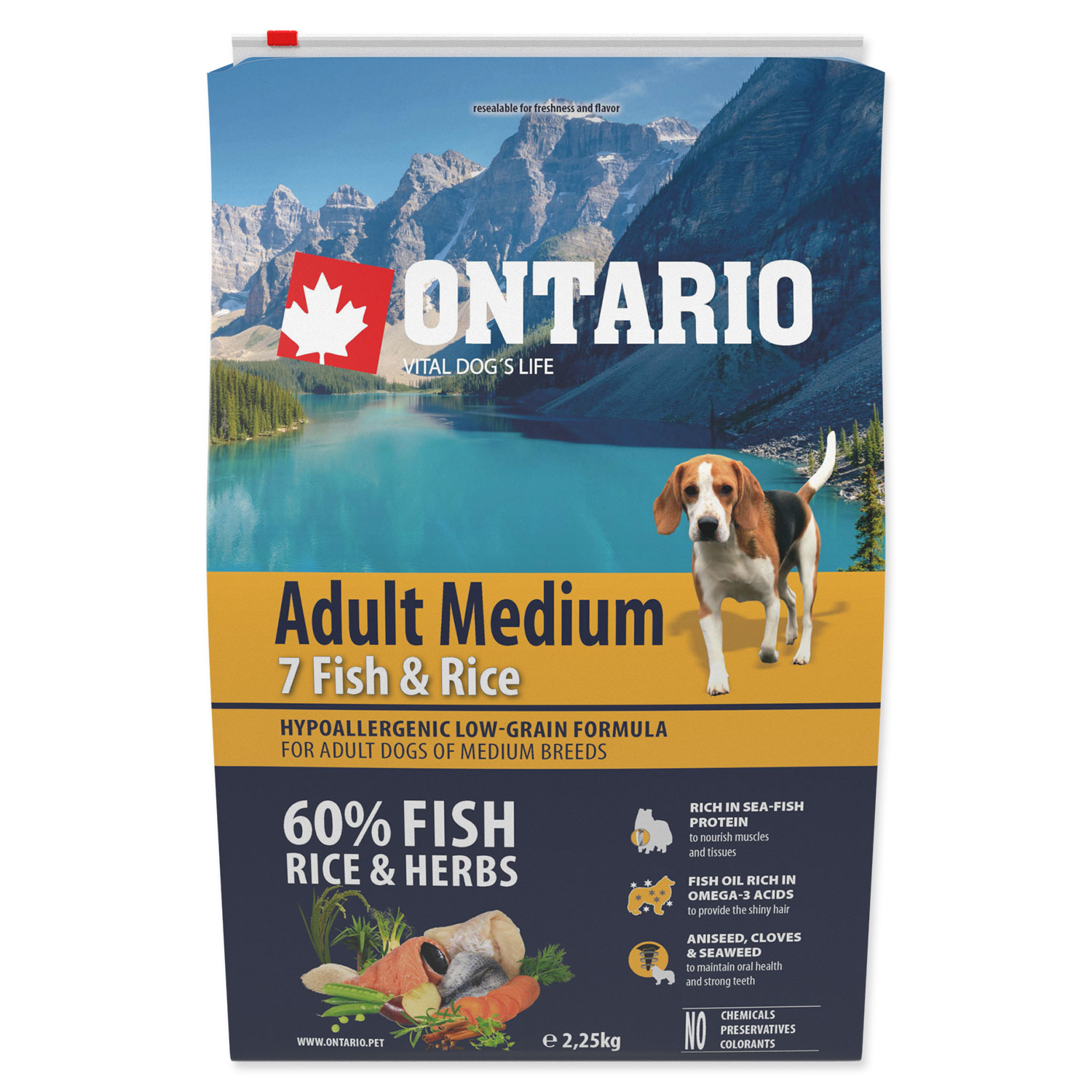 ONTARIO Dog Adult Medium Fish & Rice, 2,25 kg