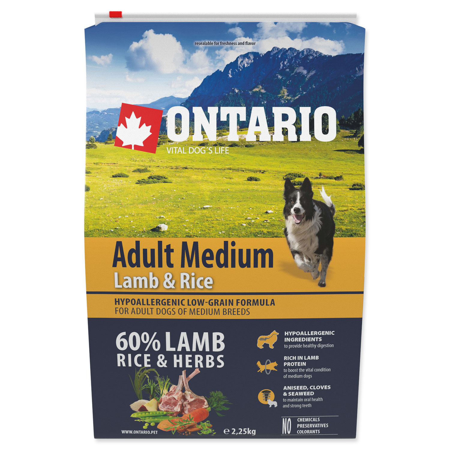 ONTARIO Dog Adult Medium Lamb & Rice 2,25 kg