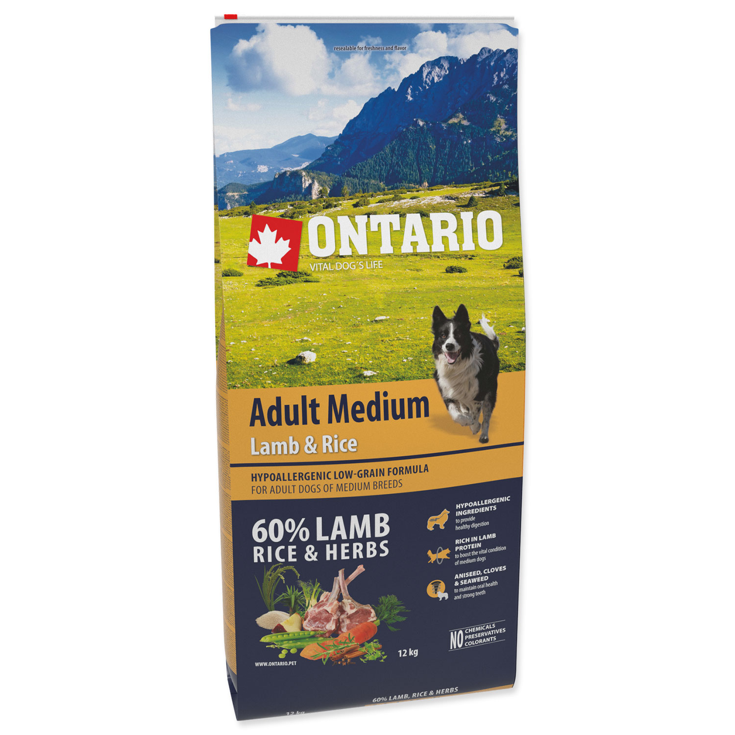 ONTARIO Dog Adult Medium Lamb & Rice 12 kg