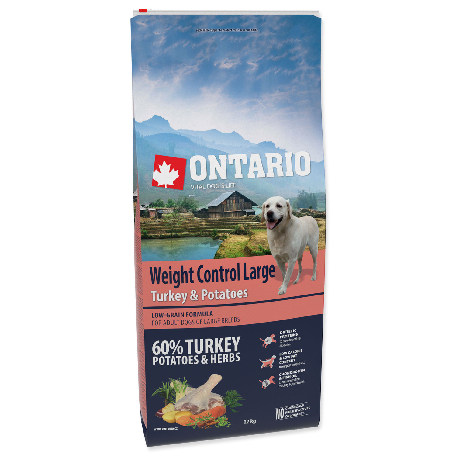 ONTARIO Dog Large Weight Control Turkey & Potatoes & Herbs 12 kg