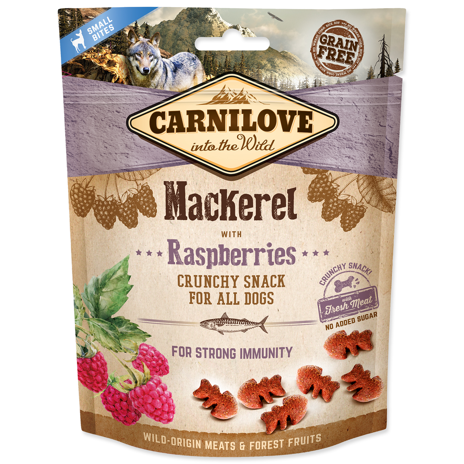 CARNILOVE Dog Crunchy Snack Mackerel with Raspberries with fresh meat, 200 g