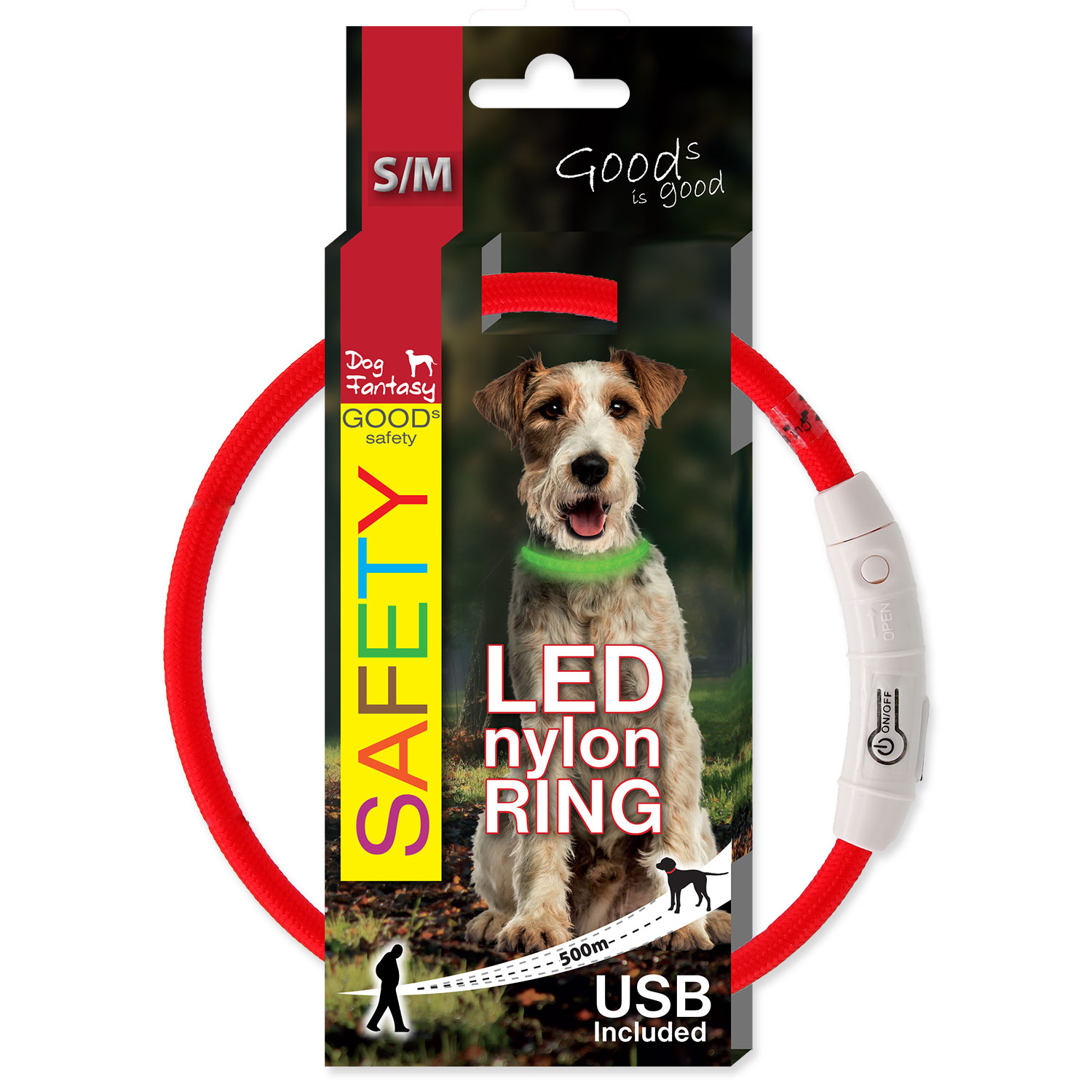 Obojek DOG FANTASY LED nylonový červený S-M