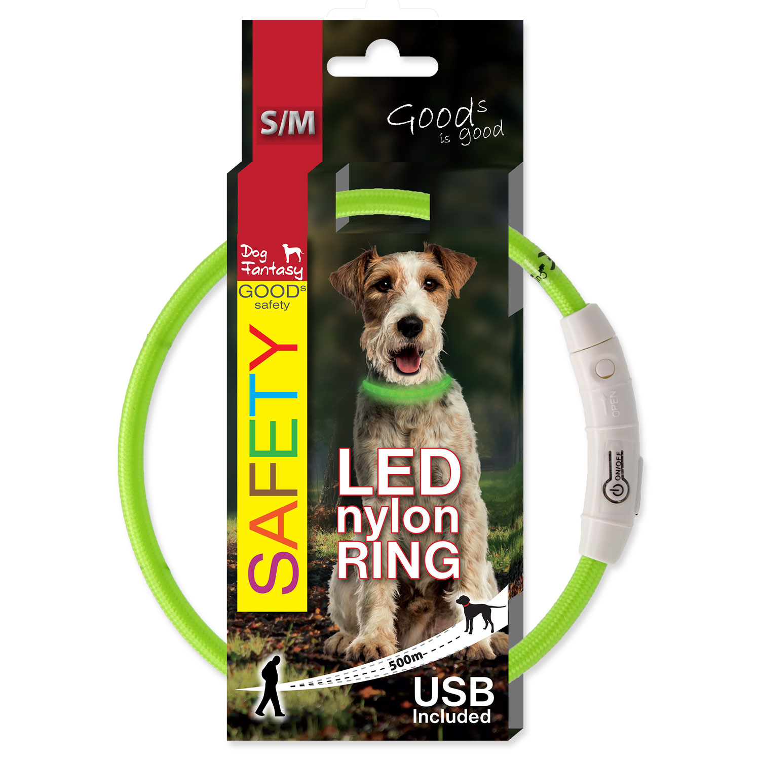 Obojek DOG FANTASY LED nylonový zelený S-M