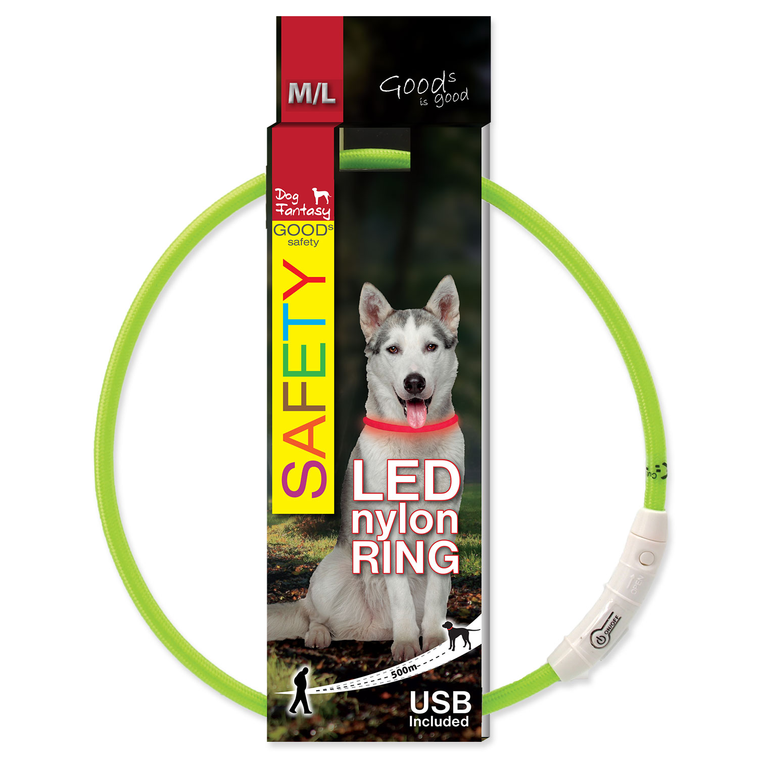 Obojek DOG FANTASY LED nylonový zelený M-L