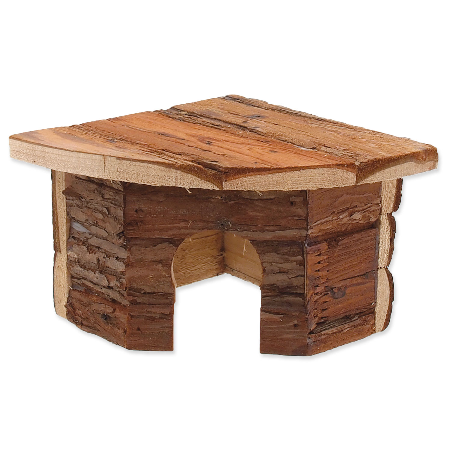 Domek SMALL ANIMALS rohový dřevěný s kůrou 16 x 16 x 11 cm